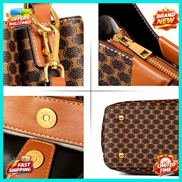 Vintage Leather Tote with Adjustable Straps, Multiple Compartments, 11.8x12.2 - Picture 2 of 7